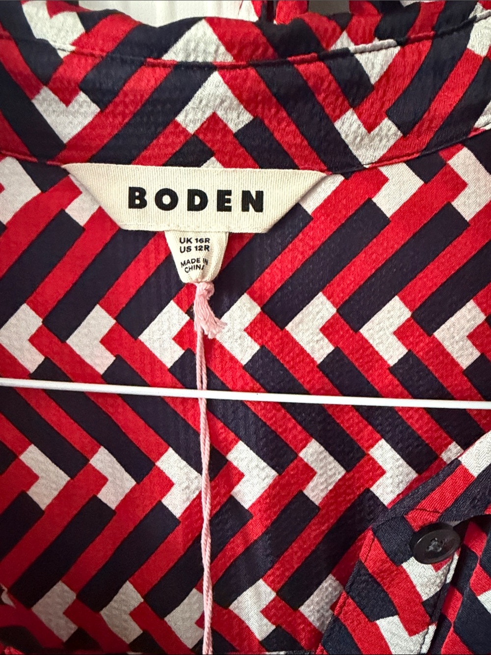 Boden Red, White and Navy Chevron Midi Shirt Dress sz 12 NWT! - Picture 3 of 6